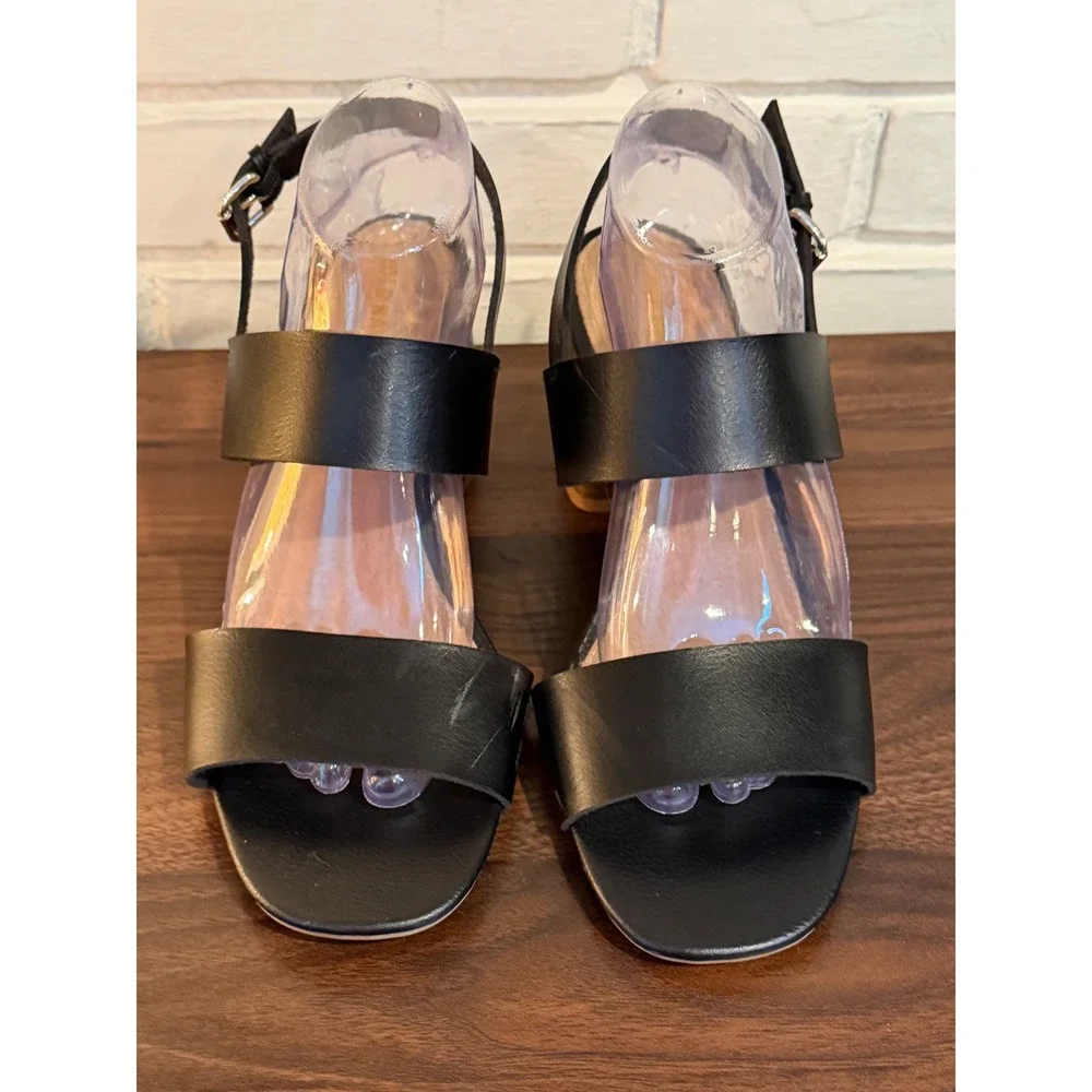 Old Navy Womens Black Faux Leather Double Strap Block Heel Sandals •10• Classic